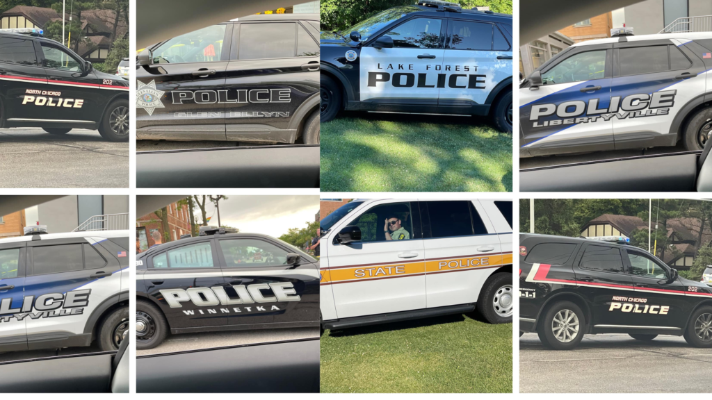 Image of several police cars from the surrounding Highland Park area