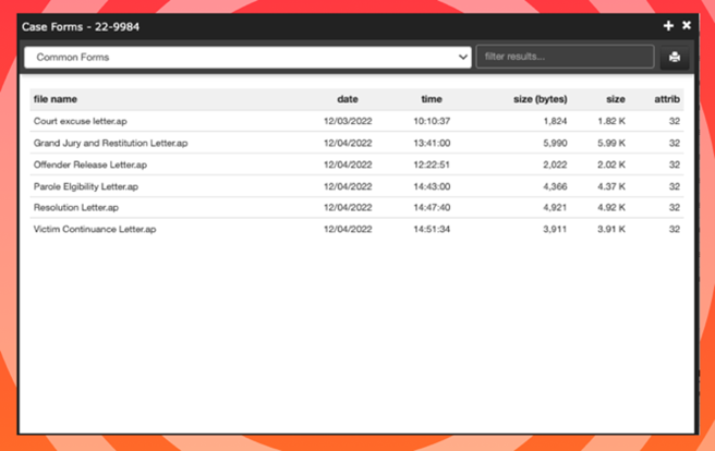 case forms screenshot