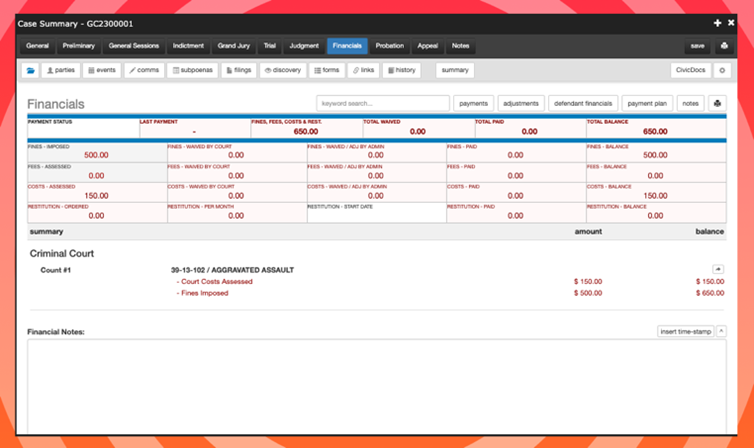 financials screenshot